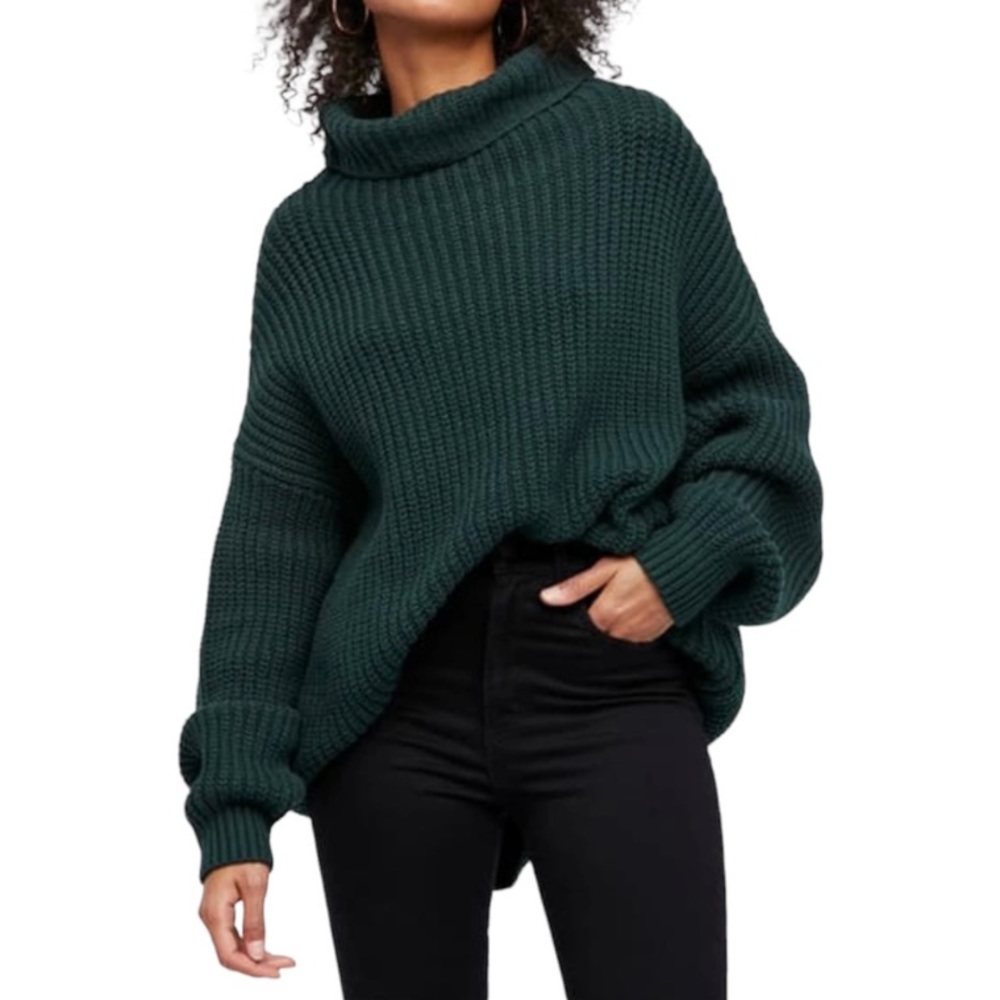 Free People Deep Forest Green Chunky Turtleneck Sweater